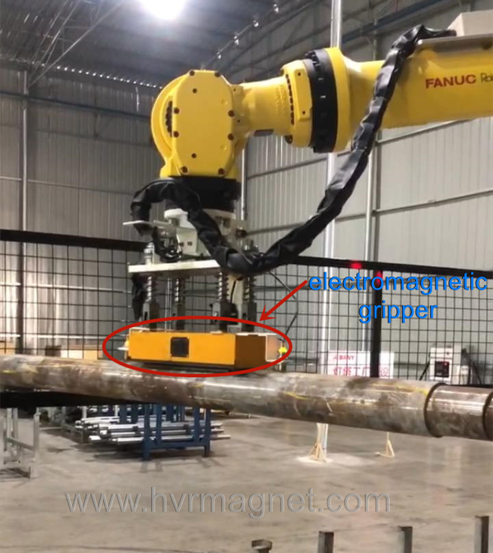 Electromagnetic gripper for robotic pick and place of round bar - HVR MAG