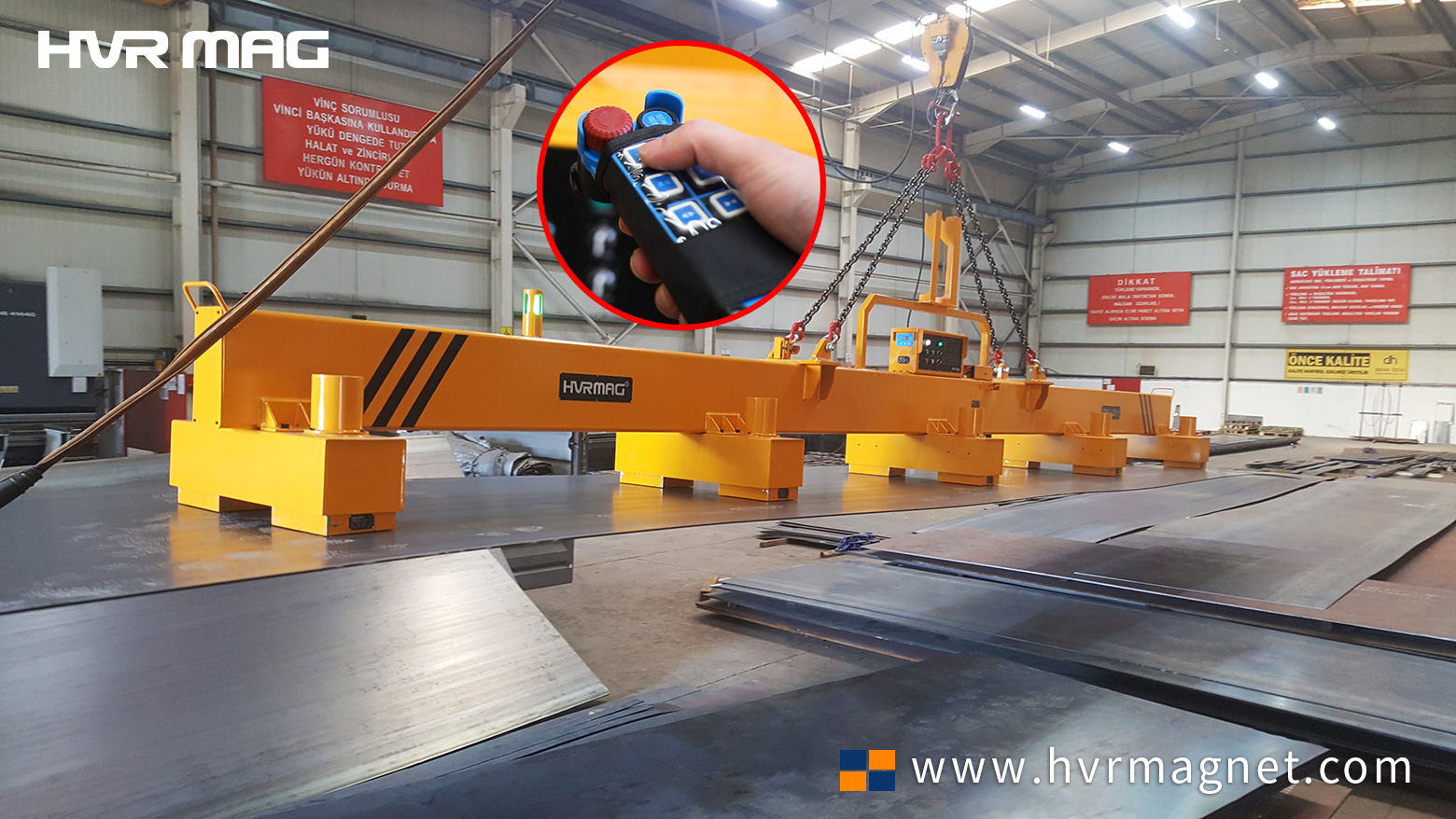 magnetic lifting beam handling steel plate, remote controlled - HVR MAG