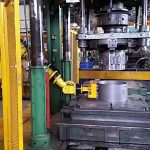 Machine tending robot positioning steel workpiece with magnetic gripper - HVR MAG