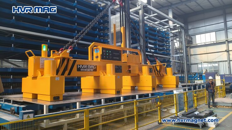 Lifting Magnets Handling Steel Plates in Logistics Equipment Manufacturing