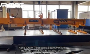 Hand-Crank Telescopic Beam with Lift Magnets Handling Steel Plate of Different Sizes